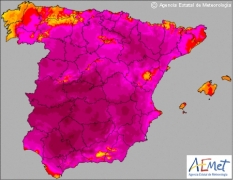 verwachte maximumtemperatuur Spanje 10 augustus 2012